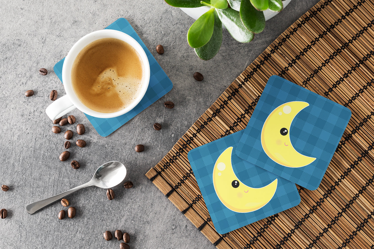 Weather Moon Face Foam Coasters Set of 4 Cup Coasters for Indoor Outdoor, Tabletop Protection, Anti Slip, Mouse pad Material