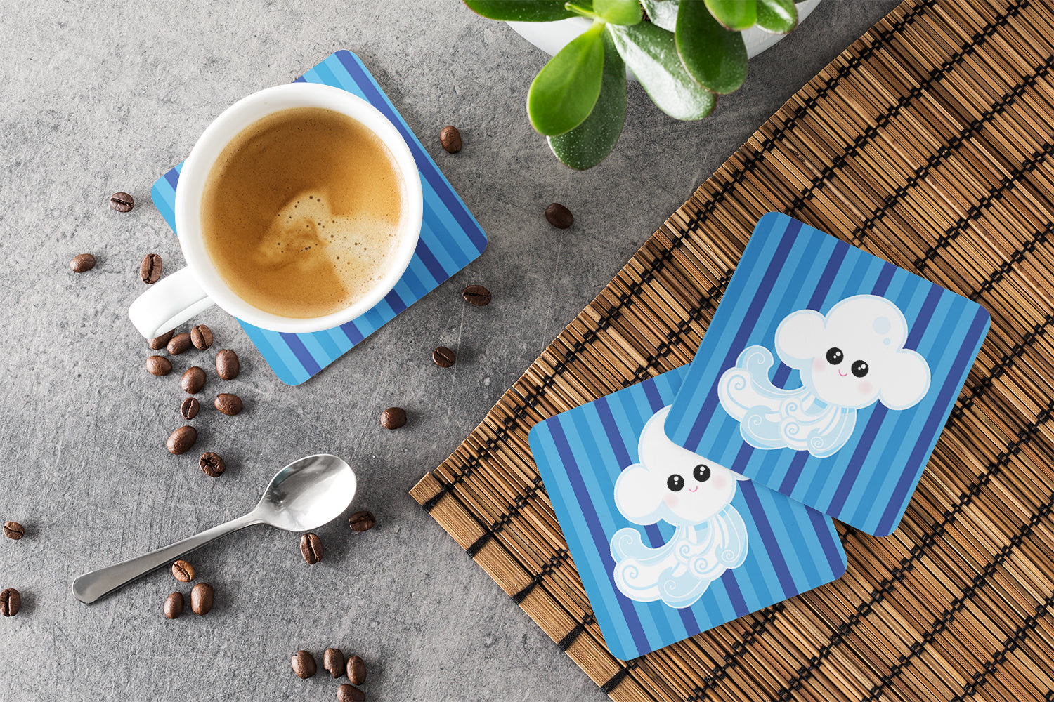 Weather Windy Face Foam Coasters Set of 4 Cup Coasters for Indoor Outdoor, Tabletop Protection, Anti Slip, Mouse pad Material