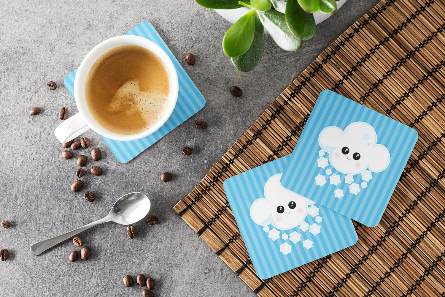 Weather Snowing Face Foam Coasters Set of 4 Cup Coasters for Indoor Outdoor, Tabletop Protection, Anti Slip, Mouse pad Material