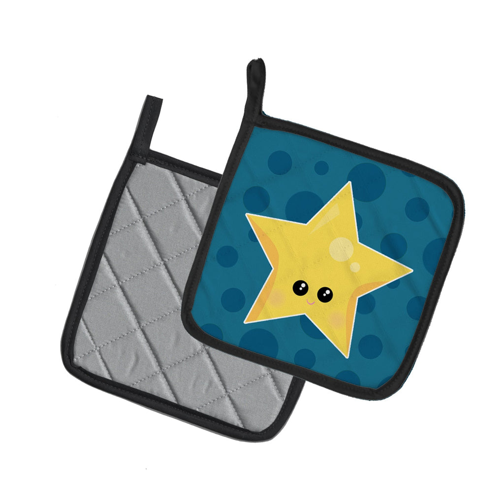 Weather Night Star Face Pot Holder Set of 2 Heat Resistant Quilted Hot Pads 7.5 x 7.5 Inch, Insulated Kitchen Trivets for Cooking & Baking