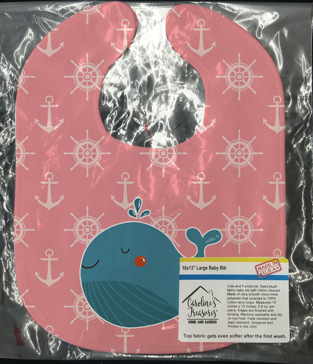Whale on Pink Nautical Baby Bib Easy-Clean Baby Bib Baby Feeding Accessory Baby Mealtime Essential, 10 x 13, Multicolor