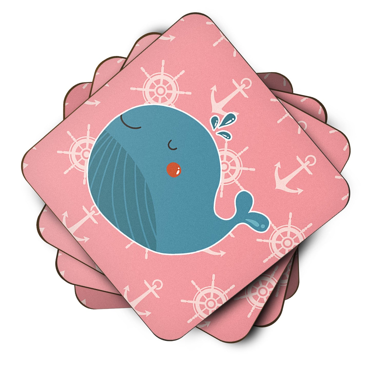 Whale on Pink Nautical Foam Coasters Set of 4 Cup Coasters for Indoor Outdoor, Tabletop Protection, Anti Slip, Mouse pad Material