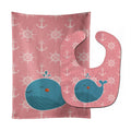 Whale on Pink Nautical Baby Bib & Burp Cloth Easy-Clean Baby Bib Baby Feeding Accessory Baby Mealtime Essential