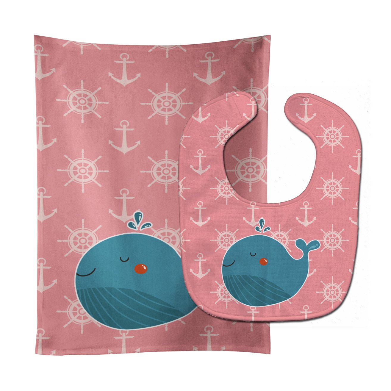 Whale on Pink Nautical Baby Bib & Burp Cloth Easy-Clean Baby Bib Baby Feeding Accessory Baby Mealtime Essential