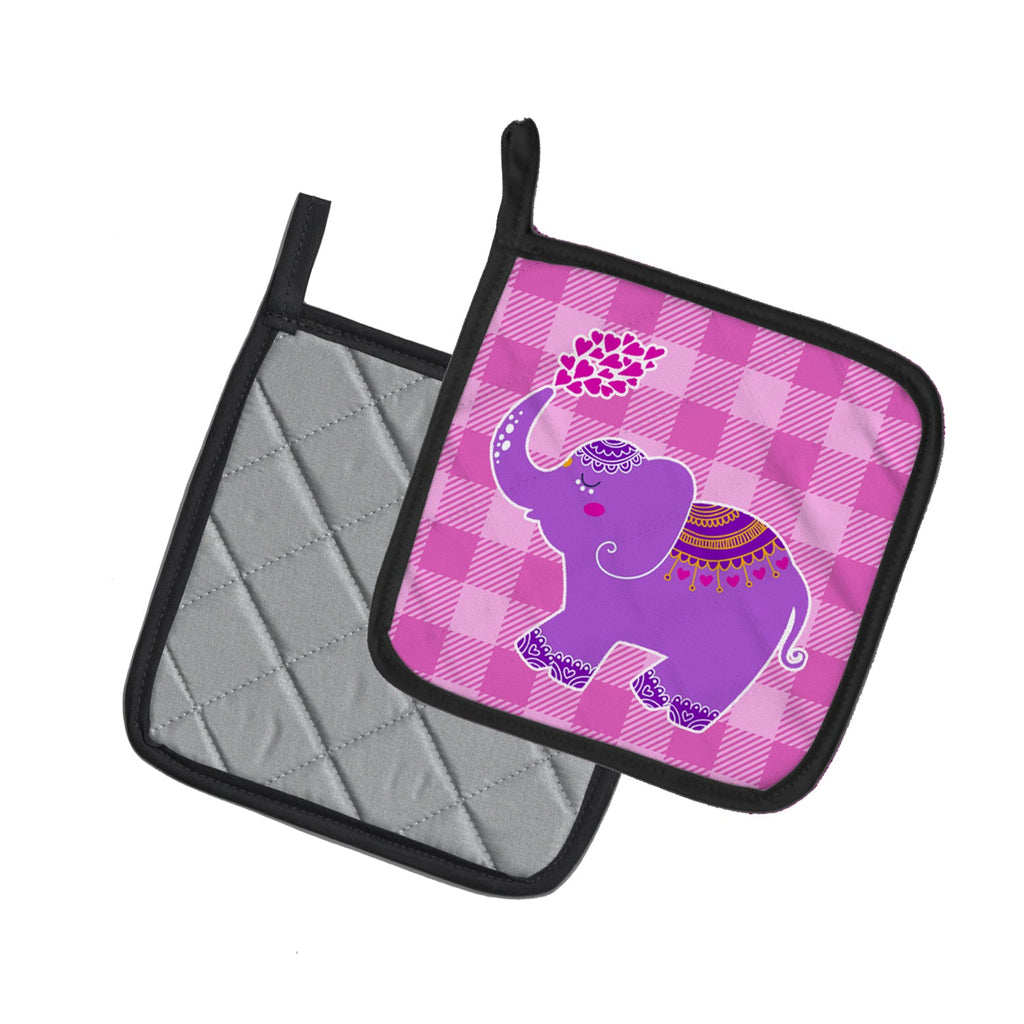 Purple Elephant Pot Holder Set of 2 Heat Resistant Quilted Hot Pads 7.5 x 7.5 Inch, Insulated Kitchen Trivets for Cooking & Baking