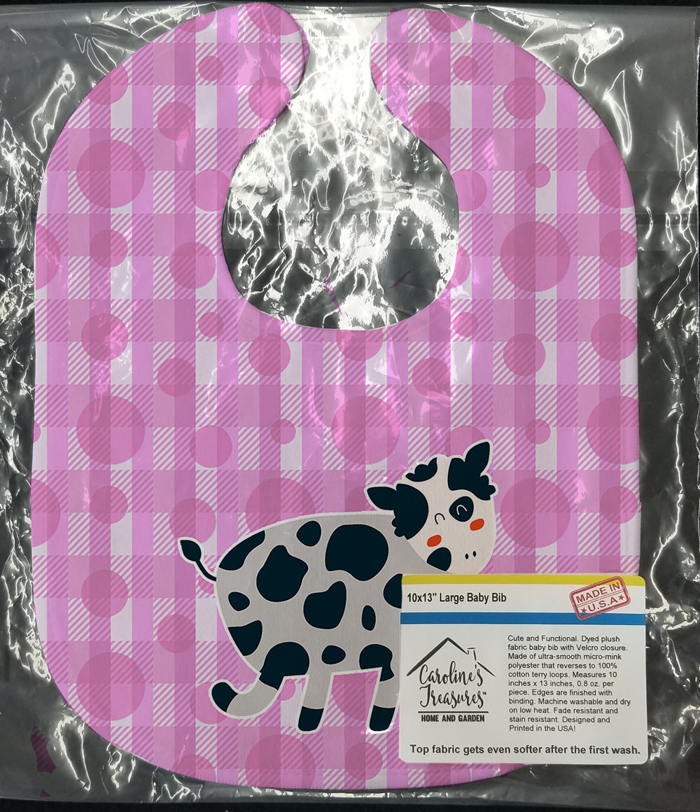 Cow on Pink Polkadots Baby Bib Easy-Clean Baby Bib Baby Feeding Accessory Baby Mealtime Essential, 10 x 13, Multicolor
