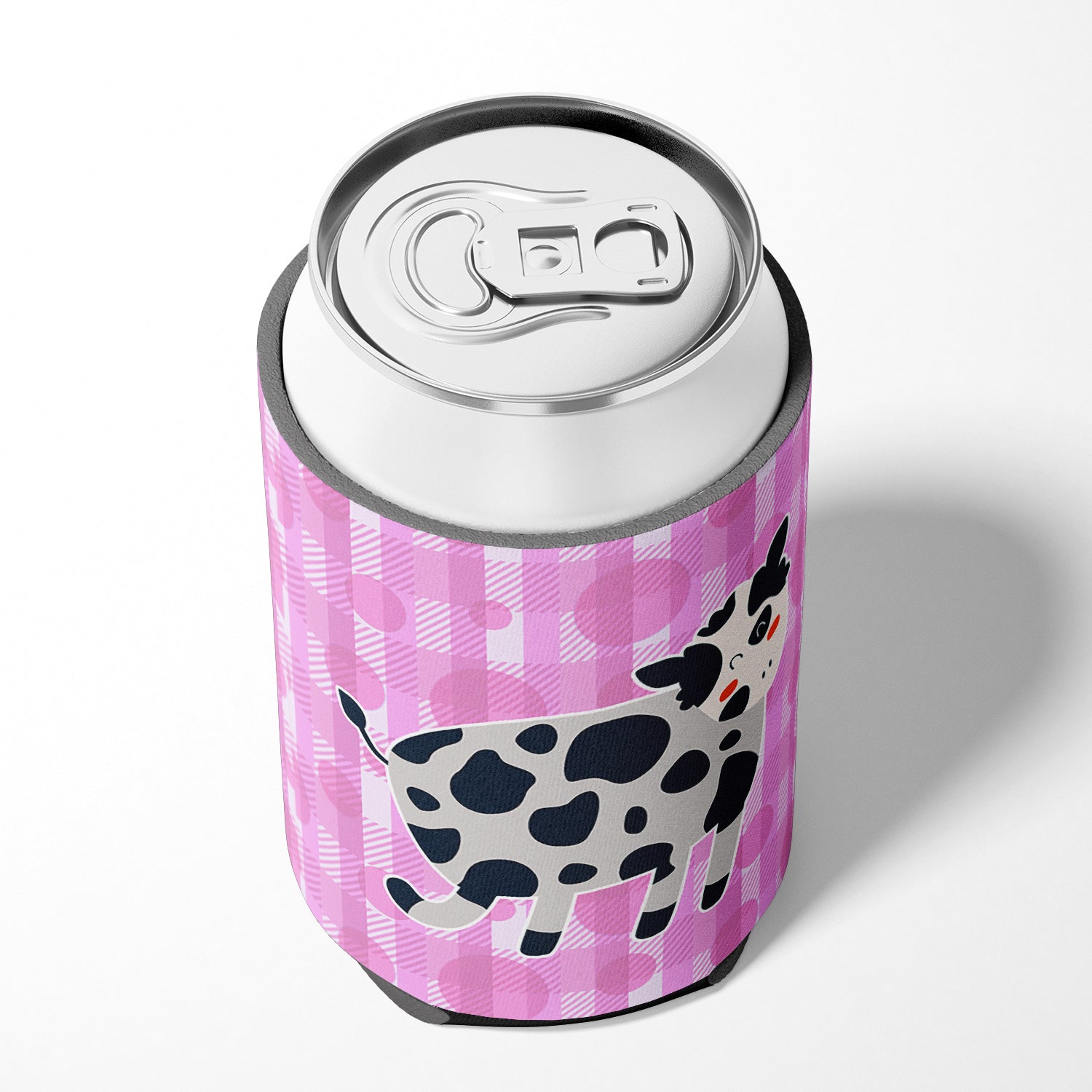 Cow on Pink Polkadots Can or Bottle Hugger Cooler Sleeve for Standard 12 oz Cans, Insulated Foam Beer & Soda Can Hugger Reusable