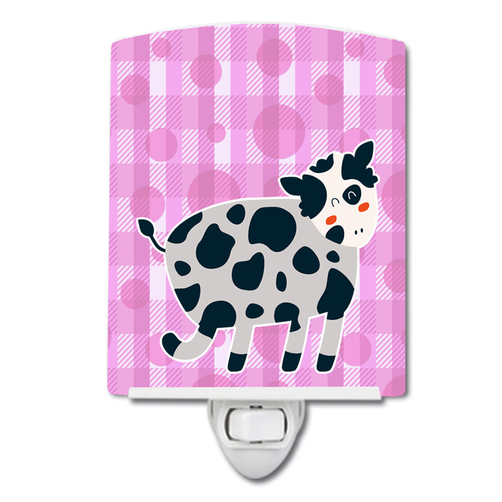 Cow on Pink Polkadots Ceramic Night Light Compact, UL-Certified, Ideal for Bedroom, Bathroom, Nursery, Hallway, Kitchen, 6x4x3, Multicolor