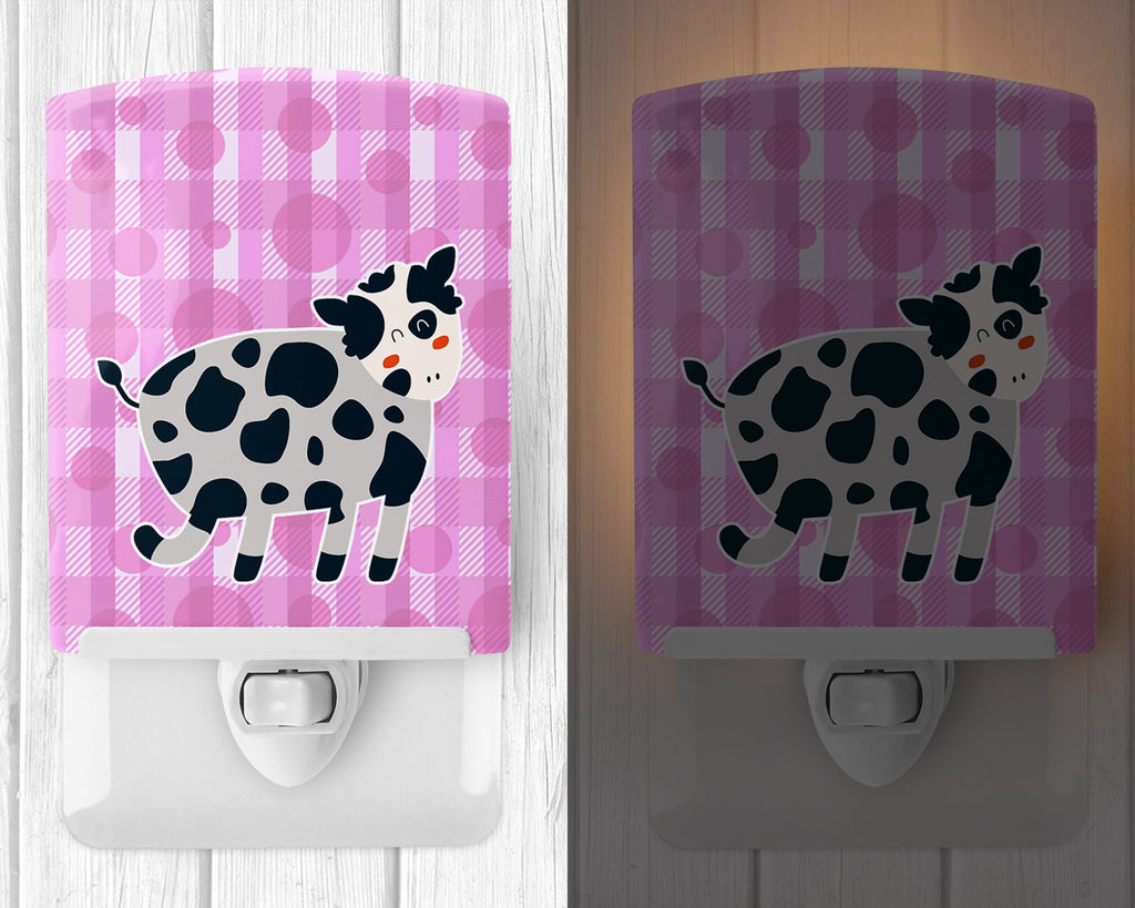 Cow on Pink Polkadots Ceramic Night Light Compact, UL-Certified, Ideal for Bedroom, Bathroom, Nursery, Hallway, Kitchen, 6x4x3, Multicolor