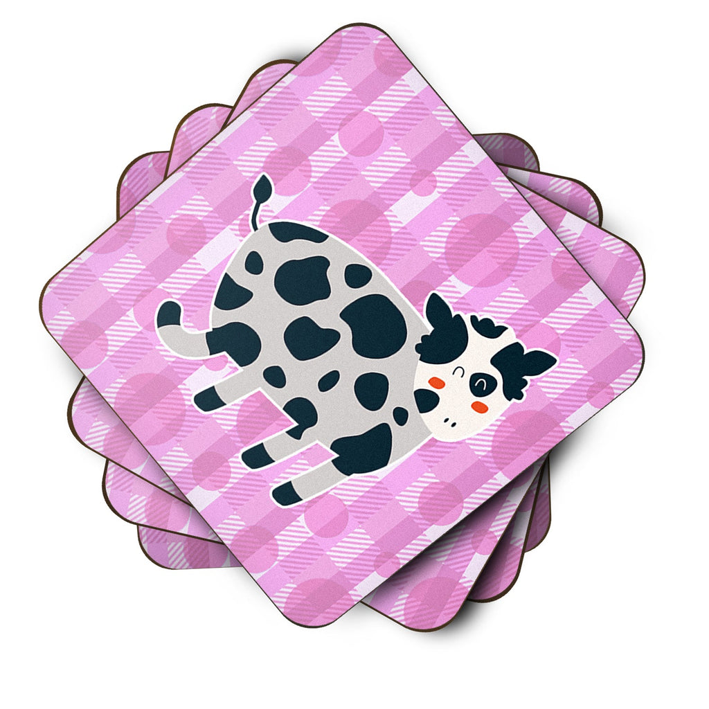 Cow on Pink Polkadots Foam Coasters Set of 4 Cup Coasters for Indoor Outdoor, Tabletop Protection, Anti Slip, Mouse pad Material