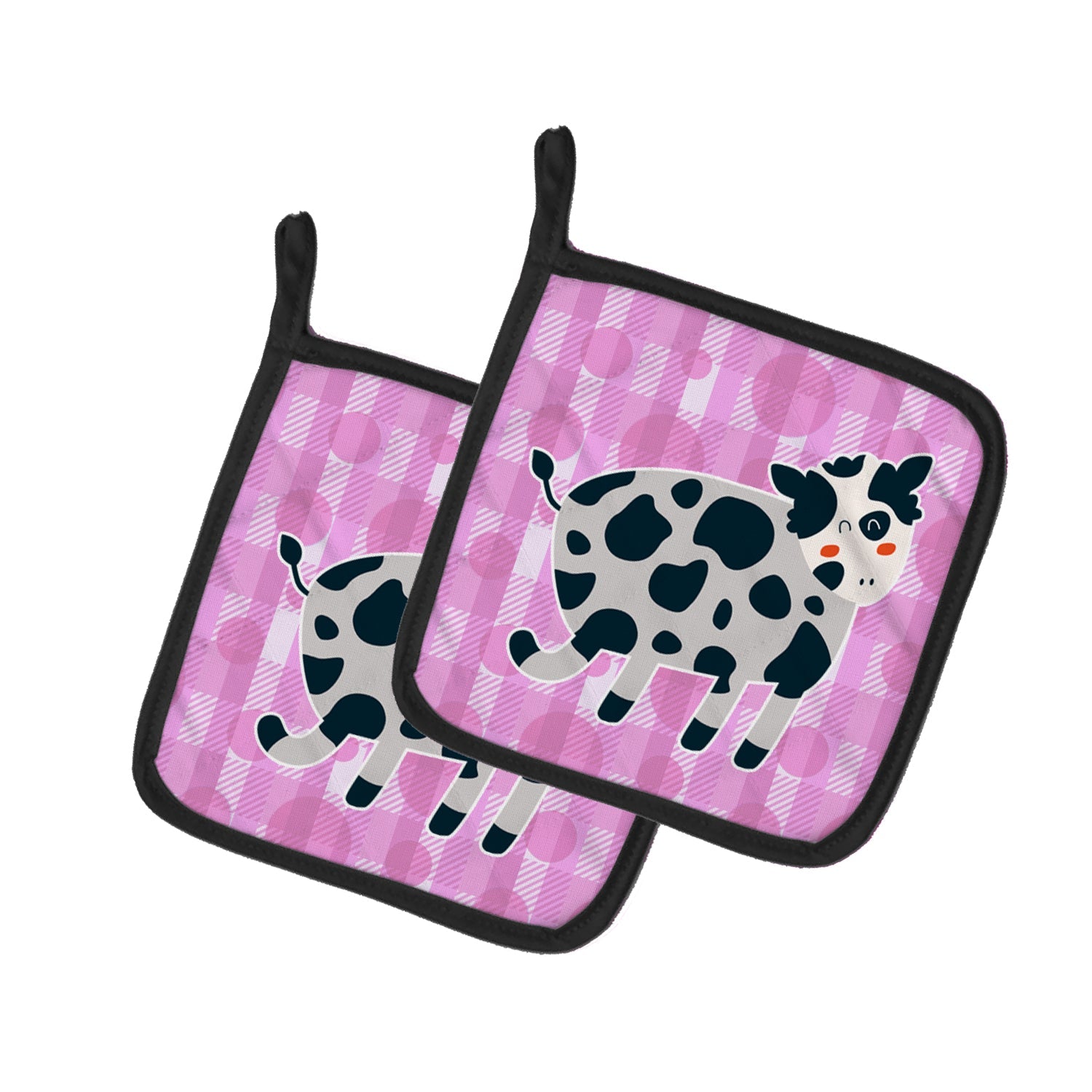 Cow on Pink Polkadots Pot Holder Set of 2 Heat Resistant Quilted Hot Pads 7.5 x 7.5 Inch, Insulated Kitchen Trivets for Cooking & Baking
