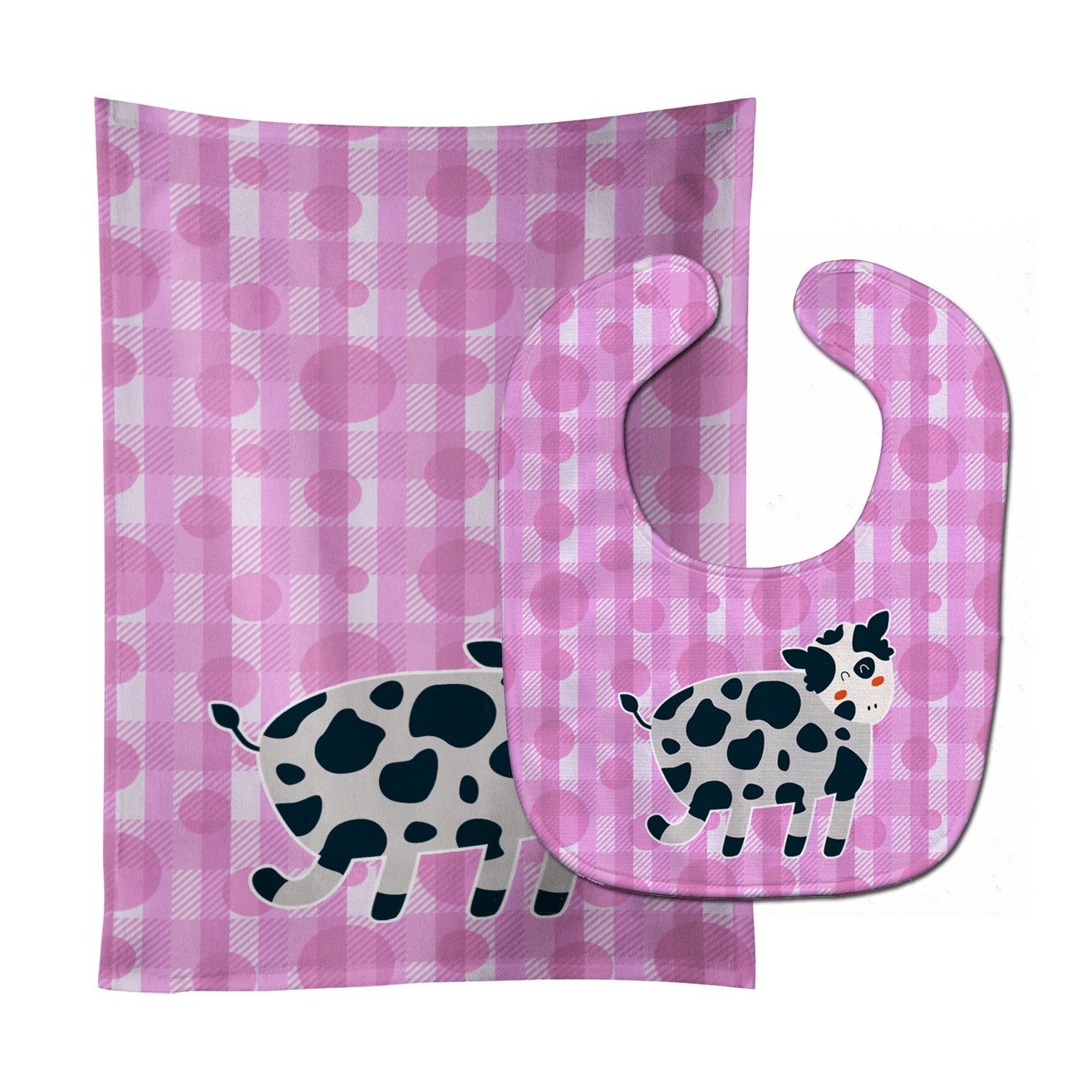 Cow on Pink Polkadots Baby Bib & Burp Cloth Easy-Clean Baby Bib Baby Feeding Accessory Baby Mealtime Essential