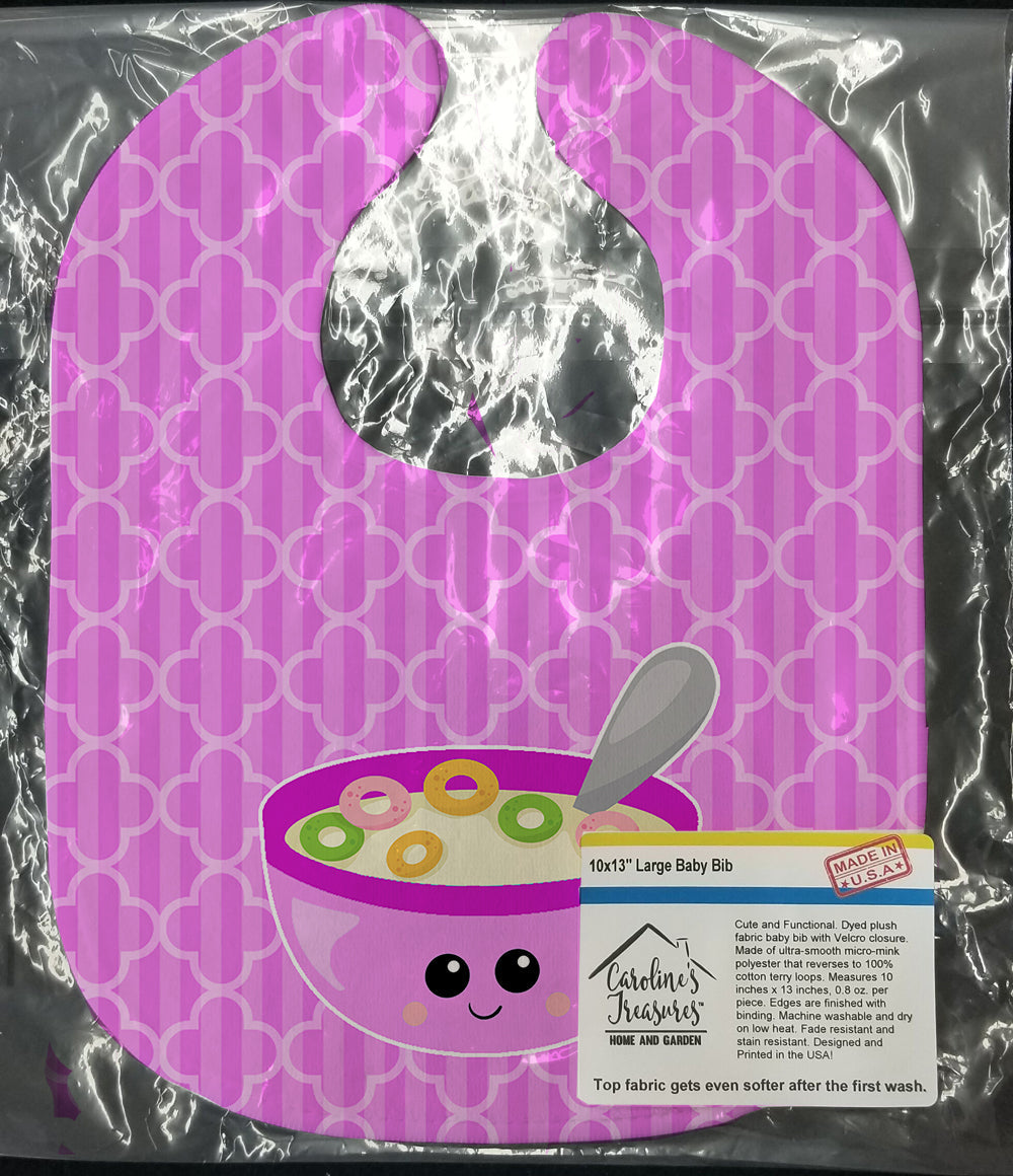 Pink Bowl of Cereal Baby Bib Easy-Clean Baby Bib Baby Feeding Accessory Baby Mealtime Essential, 10 x 13, Multicolor