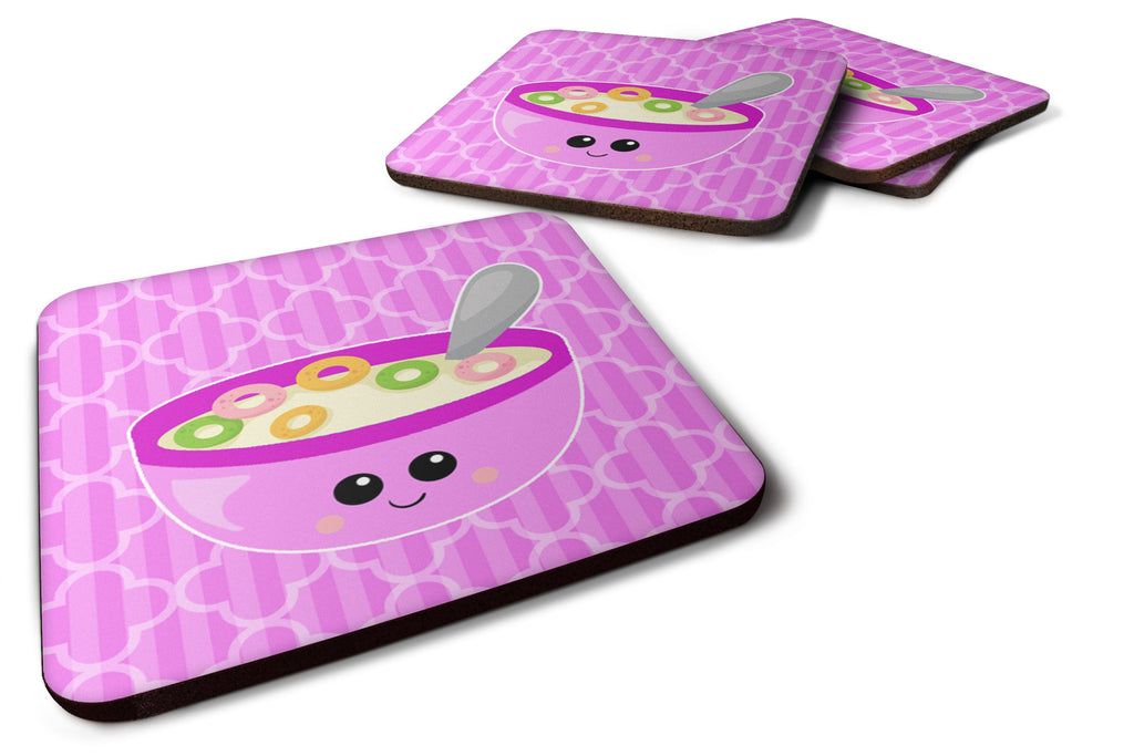 Pink Bowl of Cereal Foam Coasters Set of 4 Cup Coasters for Indoor Outdoor, Tabletop Protection, Anti Slip, Mouse pad Material
