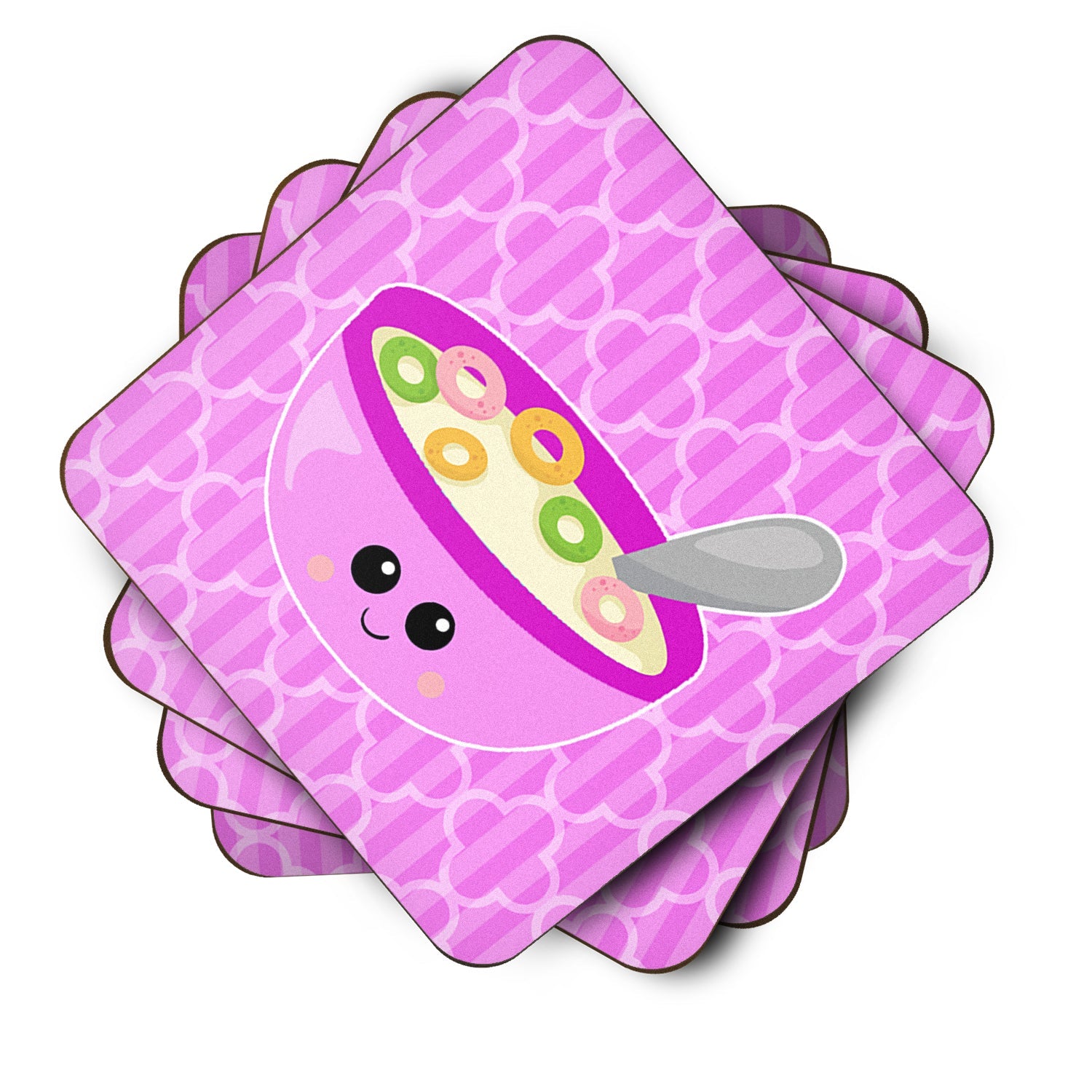 Pink Bowl of Cereal Foam Coasters Set of 4 Cup Coasters for Indoor Outdoor, Tabletop Protection, Anti Slip, Mouse pad Material