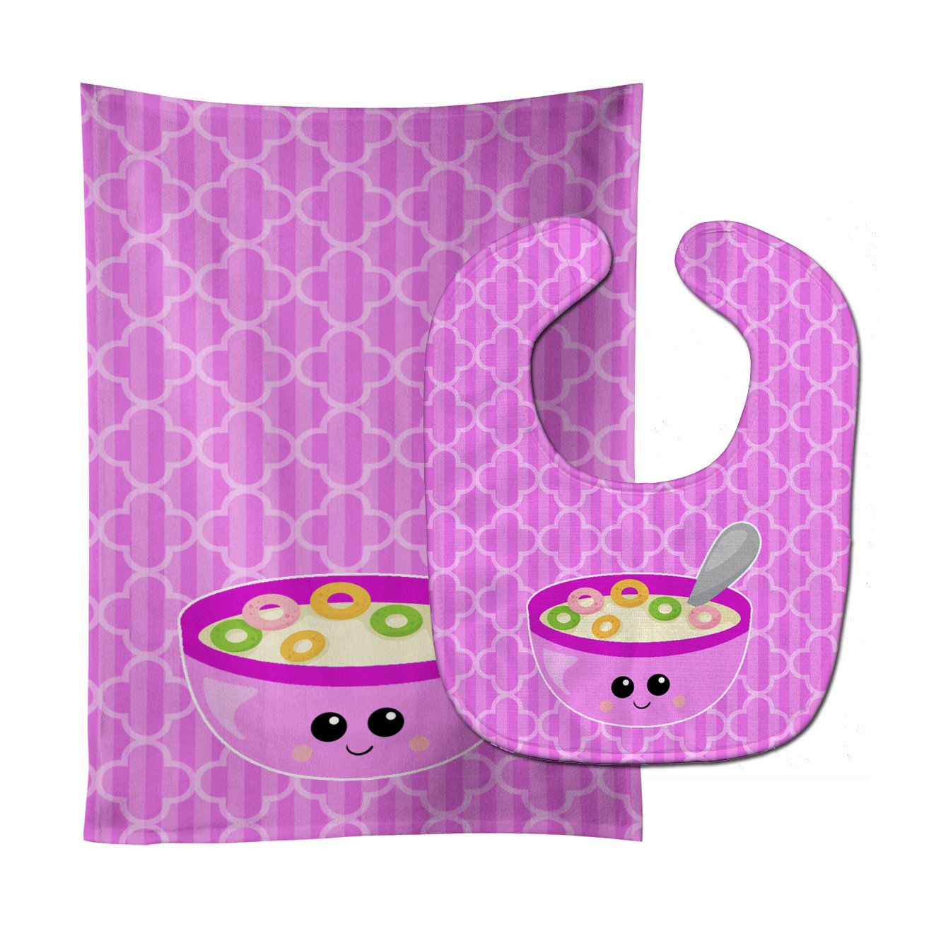Pink Bowl of Cereal Baby Bib & Burp Cloth Easy-Clean Baby Bib Baby Feeding Accessory Baby Mealtime Essential