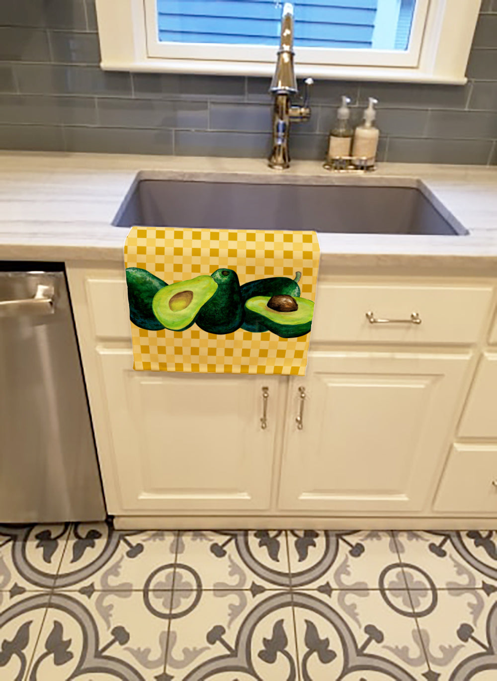 Avacado on Basketweave Kitchen Towel Velour Plush Front and Cotton Loop Back Machine Washable