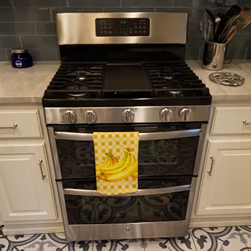 Bananas on Basketweave Kitchen Towel Velour Plush Front and Cotton Loop Back Machine Washable