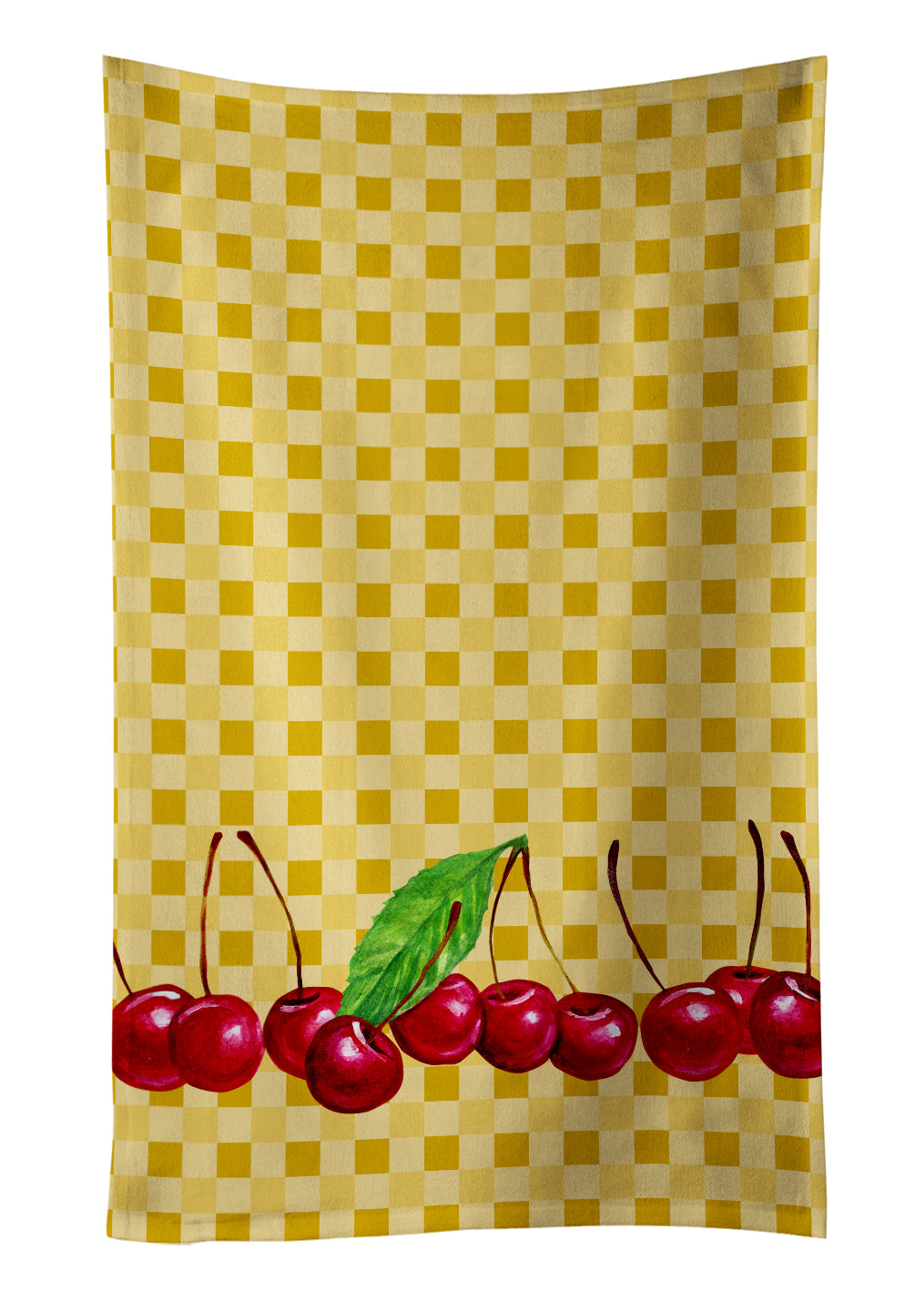 Cherries on Basketweave Kitchen Towel Velour Plush Front and Cotton Loop Back Machine Washable