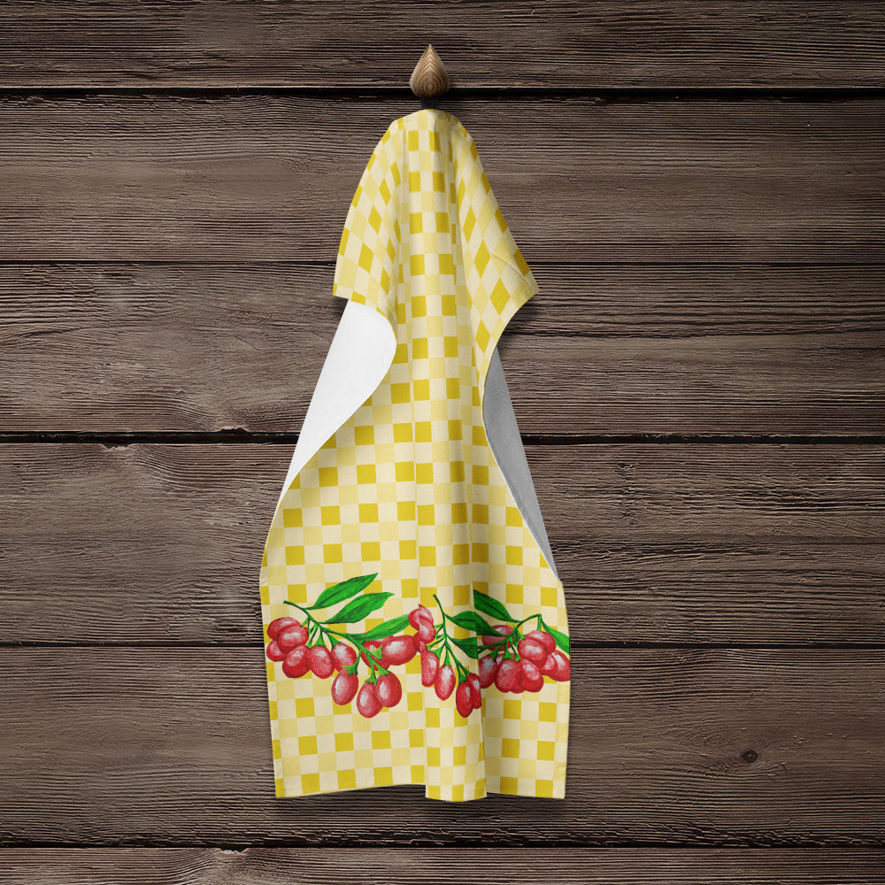 Gojis on Basketweave Kitchen Towel Velour Plush Front and Cotton Loop Back Machine Washable