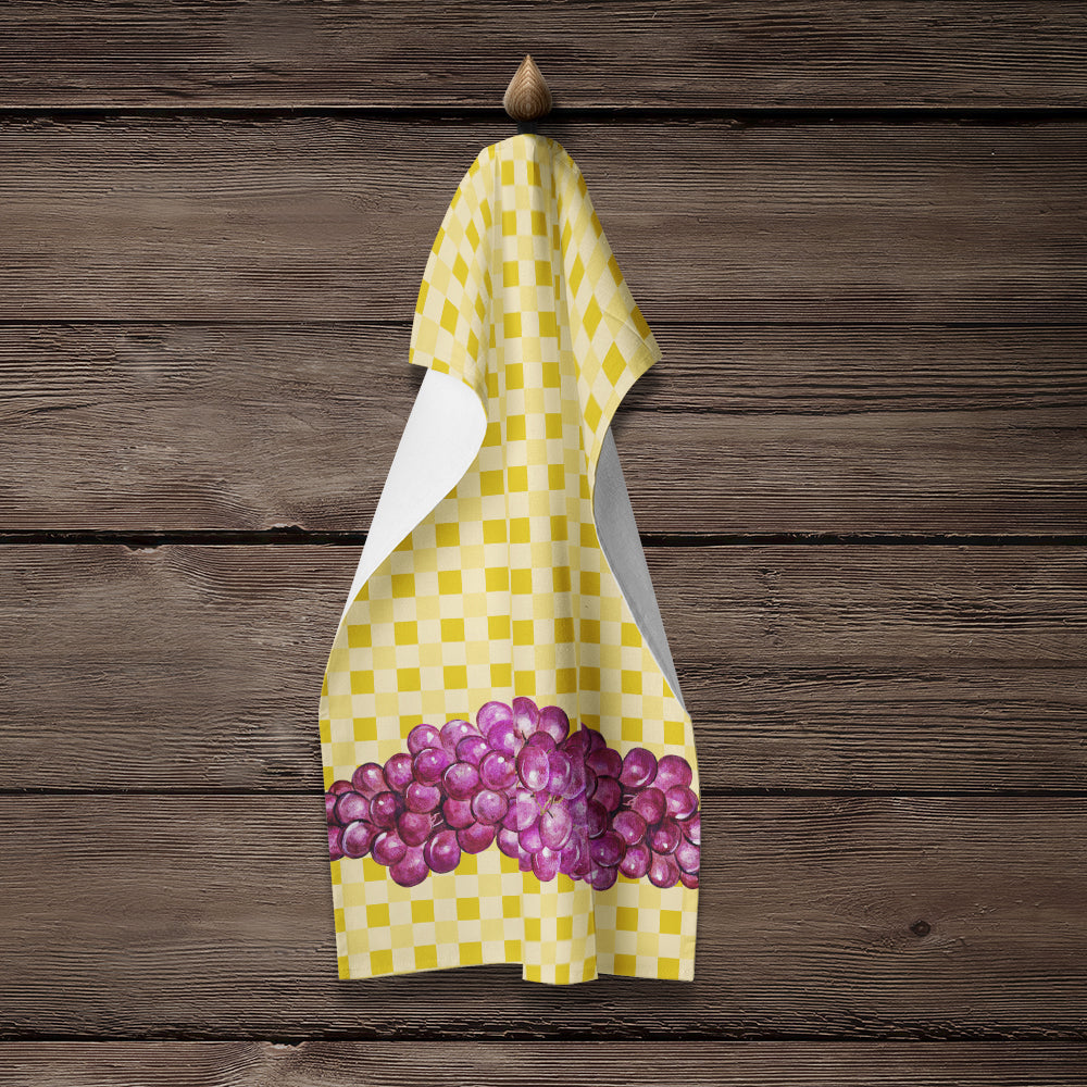 Grapes on Basketweave Kitchen Towel Velour Plush Front and Cotton Loop Back Machine Washable