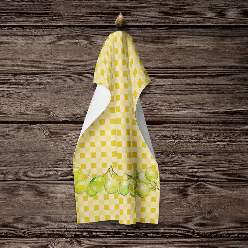 White Grapes on Basketweave Kitchen Towel Velour Plush Front and Cotton Loop Back Machine Washable