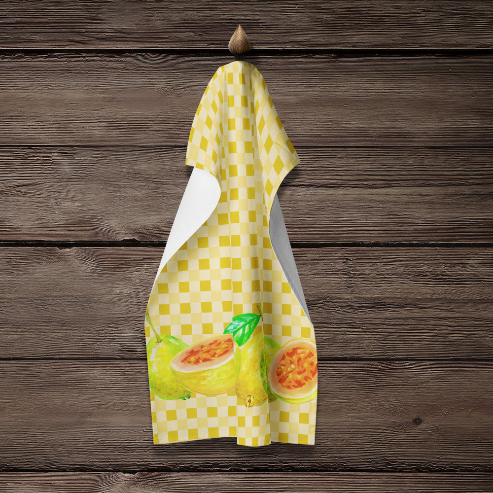 Guavas on Basketweave Kitchen Towel Velour Plush Front and Cotton Loop Back Machine Washable