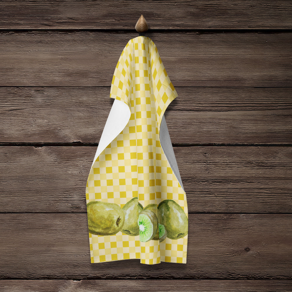 Kiwis on Basketweave Kitchen Towel Velour Plush Front and Cotton Loop Back Machine Washable