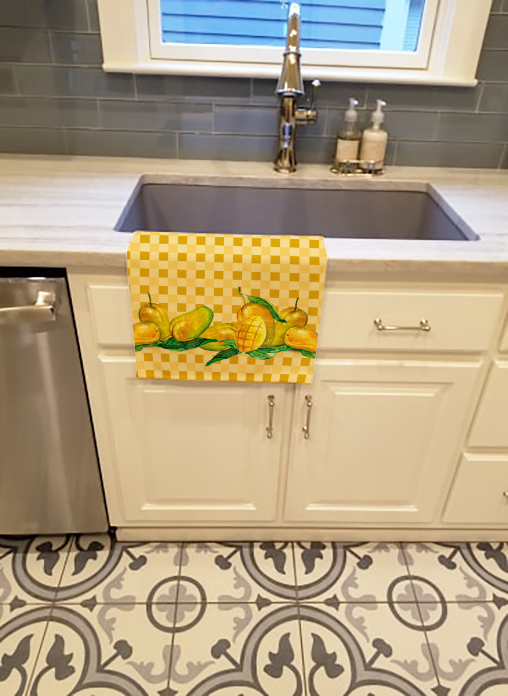 Mangos on Basketweave Kitchen Towel Velour Plush Front and Cotton Loop Back Machine Washable