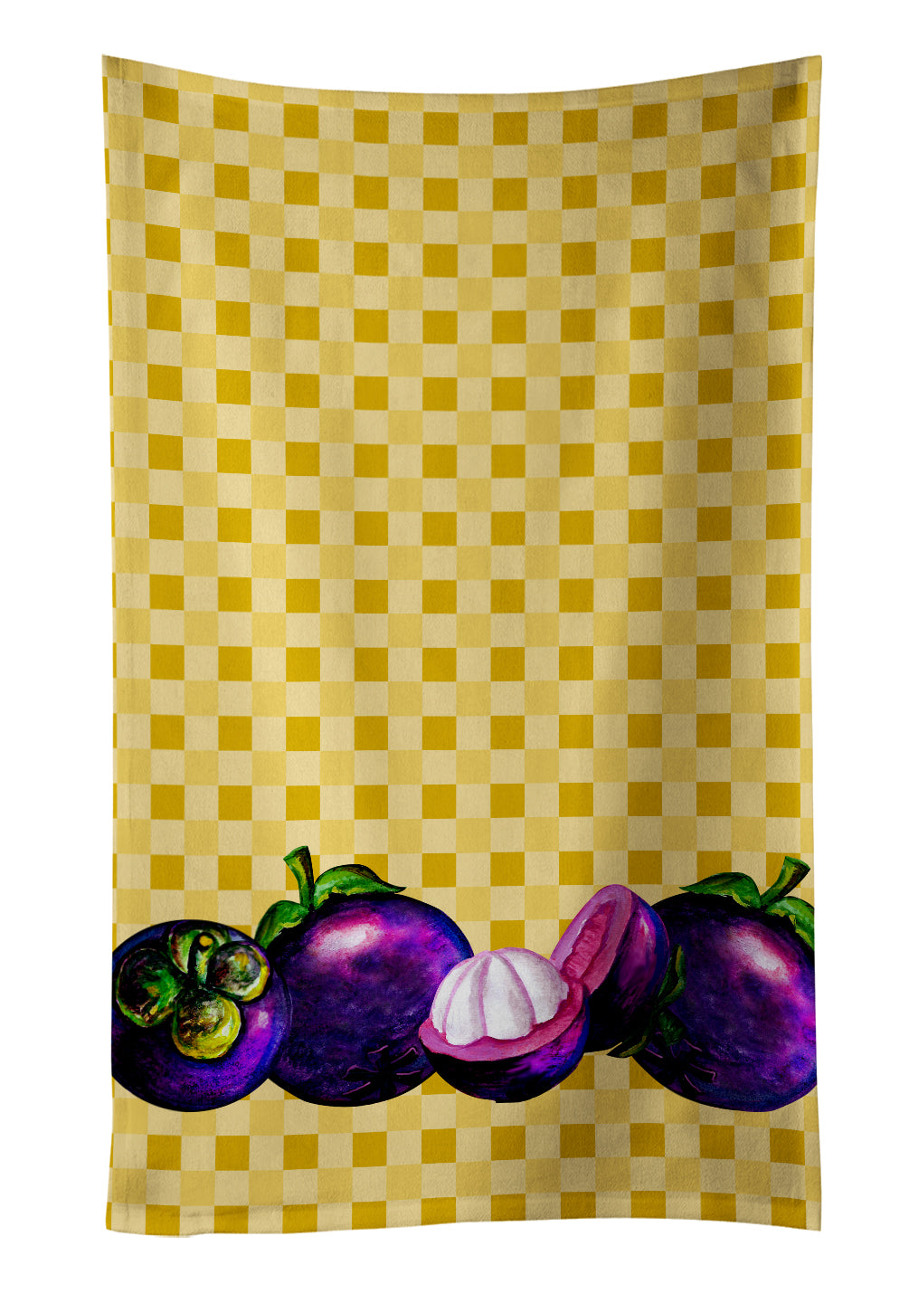 Mangosteens on Basketweave Kitchen Towel Velour Plush Front and Cotton Loop Back Machine Washable