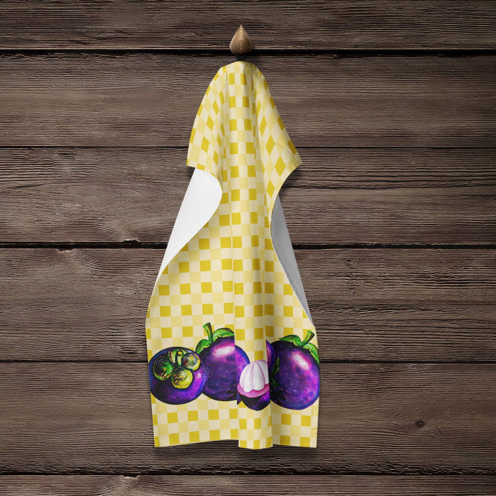 Mangosteens on Basketweave Kitchen Towel Velour Plush Front and Cotton Loop Back Machine Washable