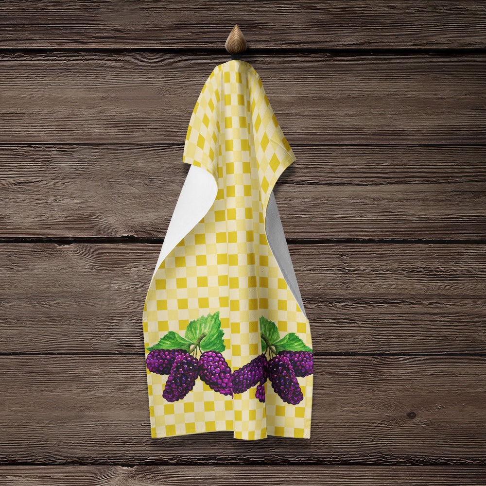 Mulberries on Basketweave Kitchen Towel Velour Plush Front and Cotton Loop Back Machine Washable