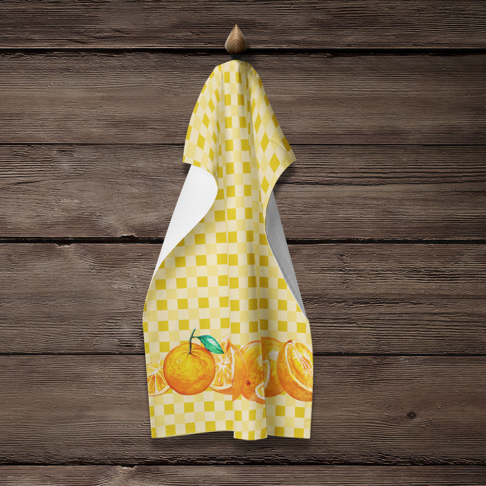 Oranges on Basketweave Kitchen Towel Velour Plush Front and Cotton Loop Back Machine Washable