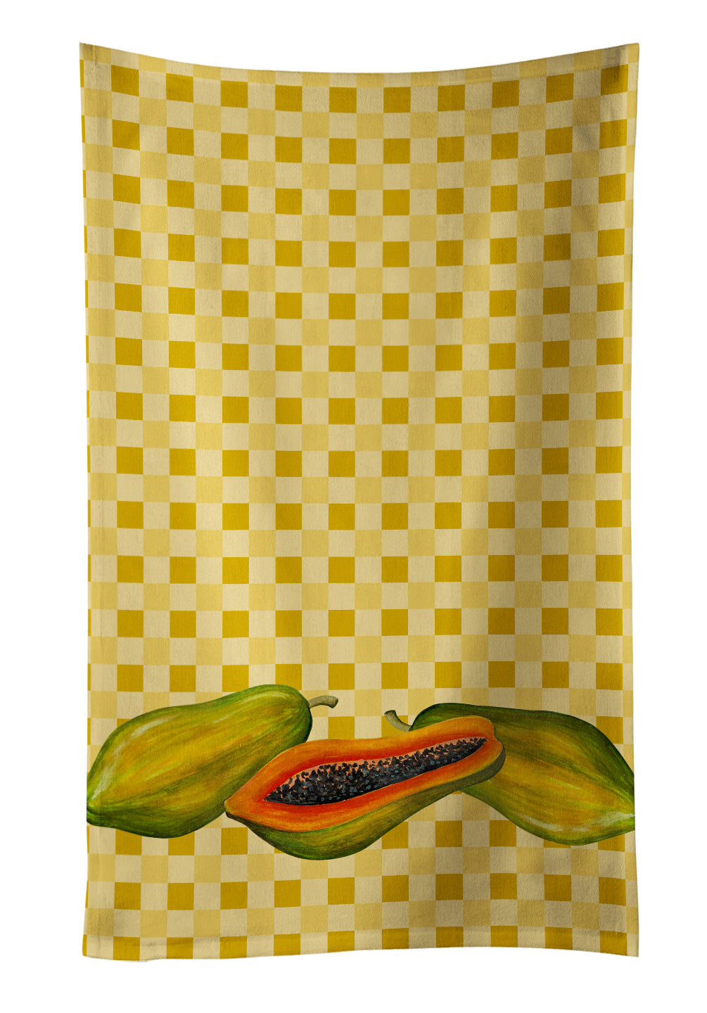 Papayas on Basketweave Kitchen Towel Velour Plush Front and Cotton Loop Back Machine Washable