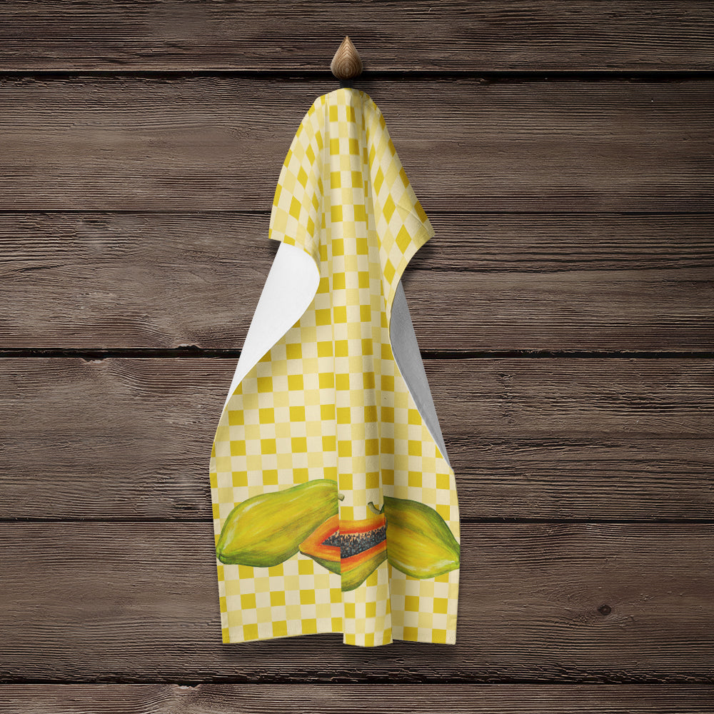 Papayas on Basketweave Kitchen Towel Velour Plush Front and Cotton Loop Back Machine Washable