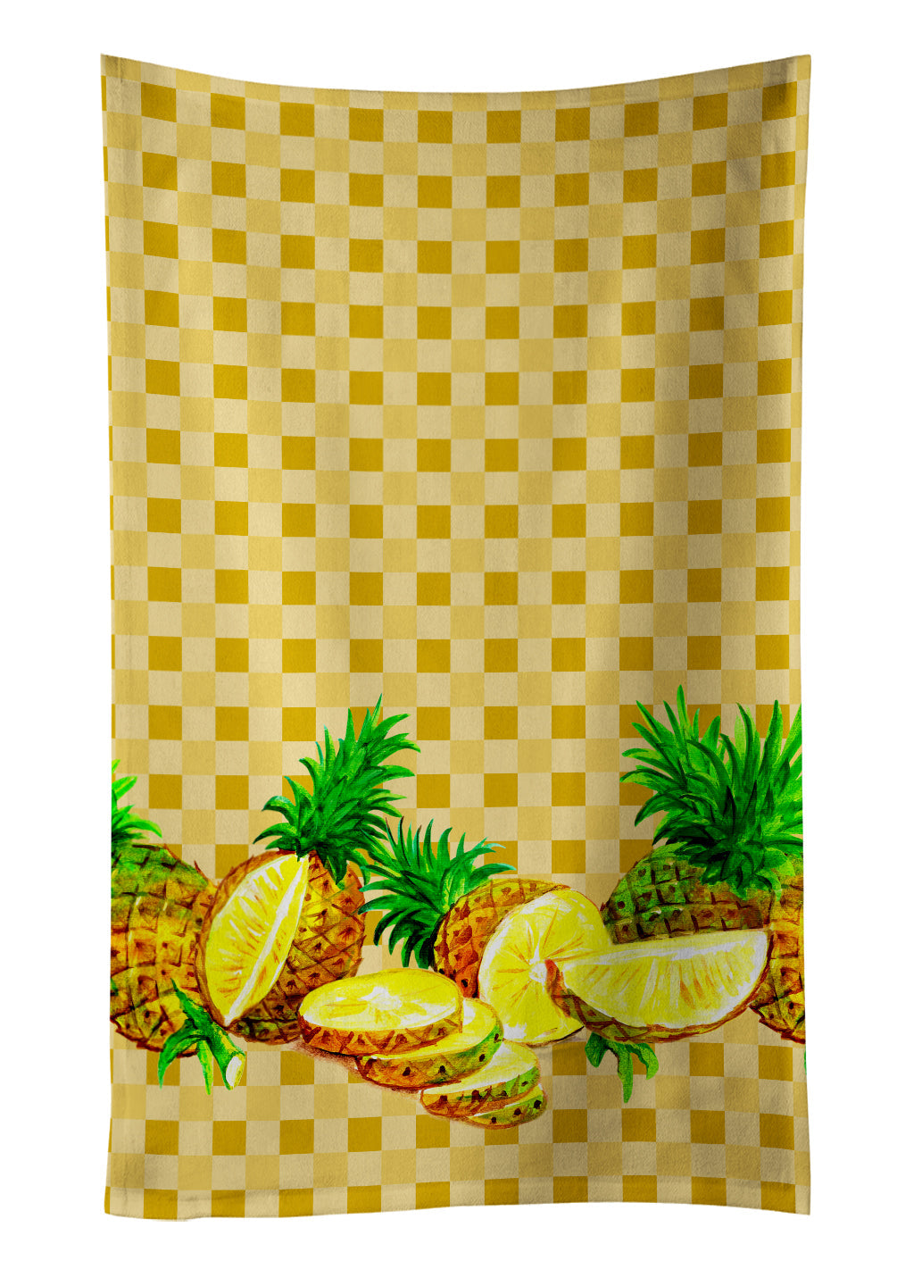 Pineapples on Basketweave Kitchen Towel Velour Plush Front and Cotton Loop Back Machine Washable