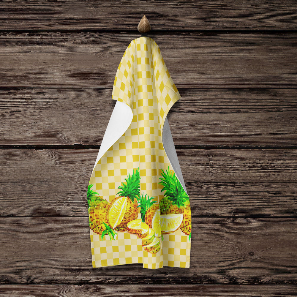 Pineapples on Basketweave Kitchen Towel Velour Plush Front and Cotton Loop Back Machine Washable