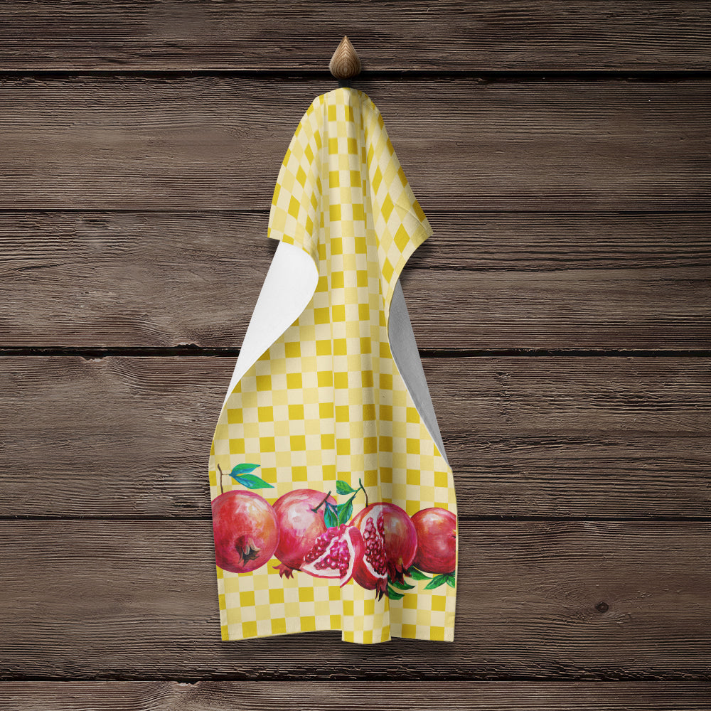 Pomegranates on Basketweave Kitchen Towel Velour Plush Front and Cotton Loop Back Machine Washable