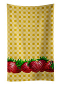 Strawberries on Basketweave Kitchen Towel Velour Plush Front and Cotton Loop Back Machine Washable