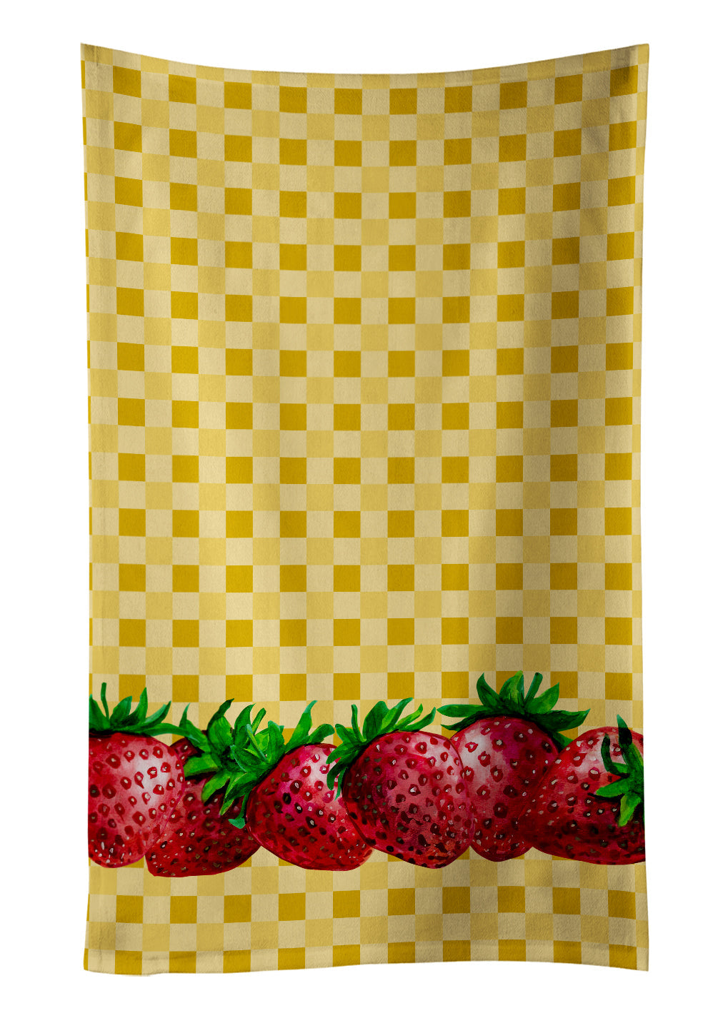 Strawberries on Basketweave Kitchen Towel Velour Plush Front and Cotton Loop Back Machine Washable
