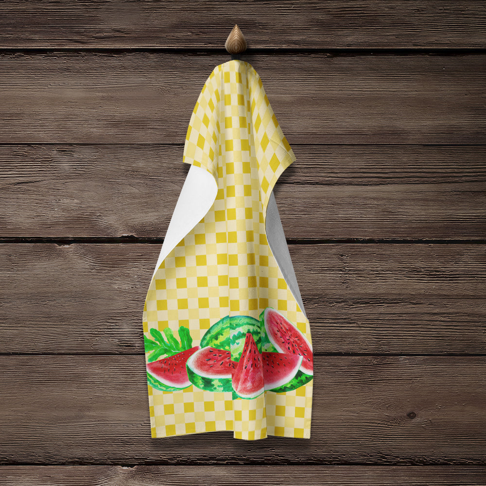 Watermelon on Basketweave Kitchen Towel Velour Plush Front and Cotton Loop Back Machine Washable