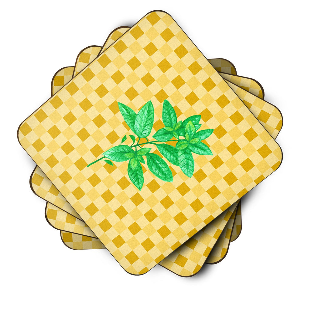Basil on Basketweave Foam Coasters Set of 4 Cup Coasters for Indoor Outdoor, Tabletop Protection, Anti Slip, Mouse pad Material
