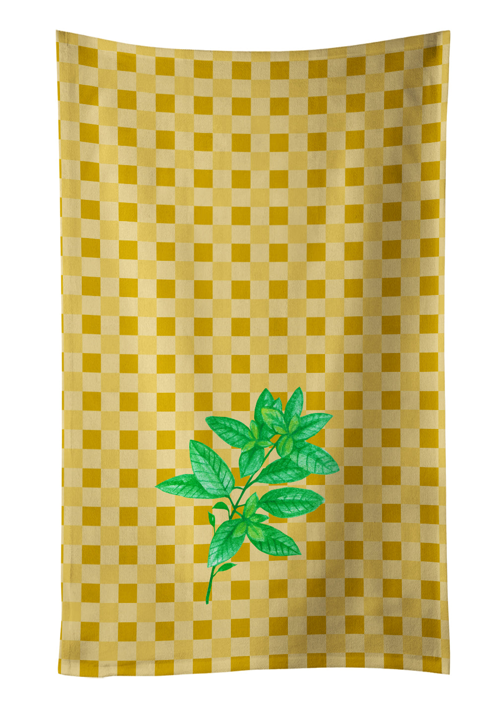 Basil on Basketweave Kitchen Towel Velour Plush Front and Cotton Loop Back Machine Washable