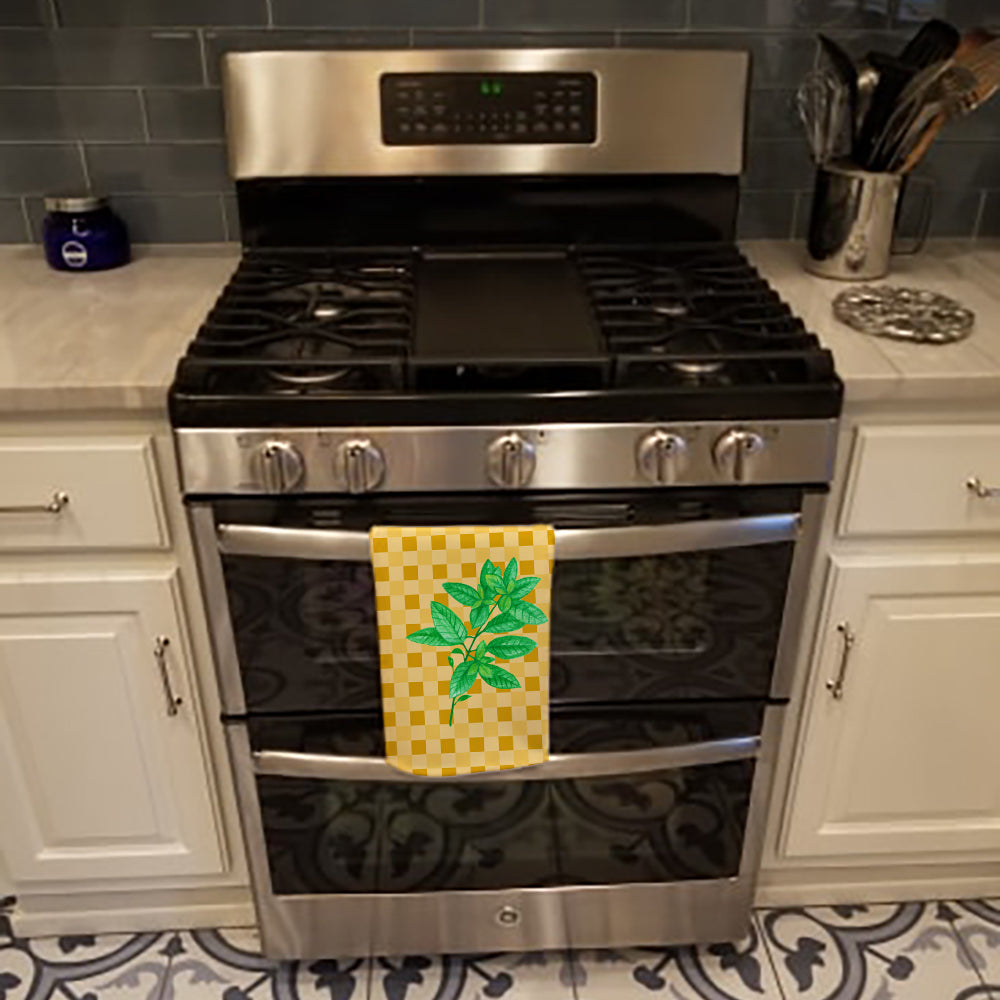 Basil on Basketweave Kitchen Towel Velour Plush Front and Cotton Loop Back Machine Washable