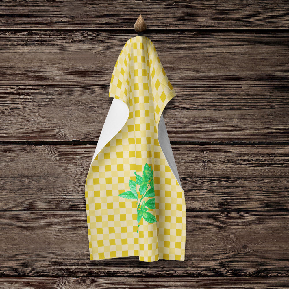 Basil on Basketweave Kitchen Towel Velour Plush Front and Cotton Loop Back Machine Washable