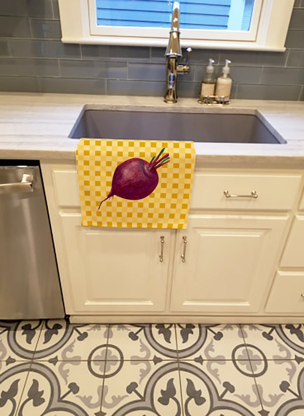 Beet Root on Basketweave Kitchen Towel Velour Plush Front and Cotton Loop Back Machine Washable
