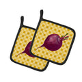 Beet Root on Basketweave Pot Holder Set of 2 Heat Resistant Quilted Hot Pads 7.5 x 7.5 Inch, Insulated Kitchen Trivets for Cooking & Baking