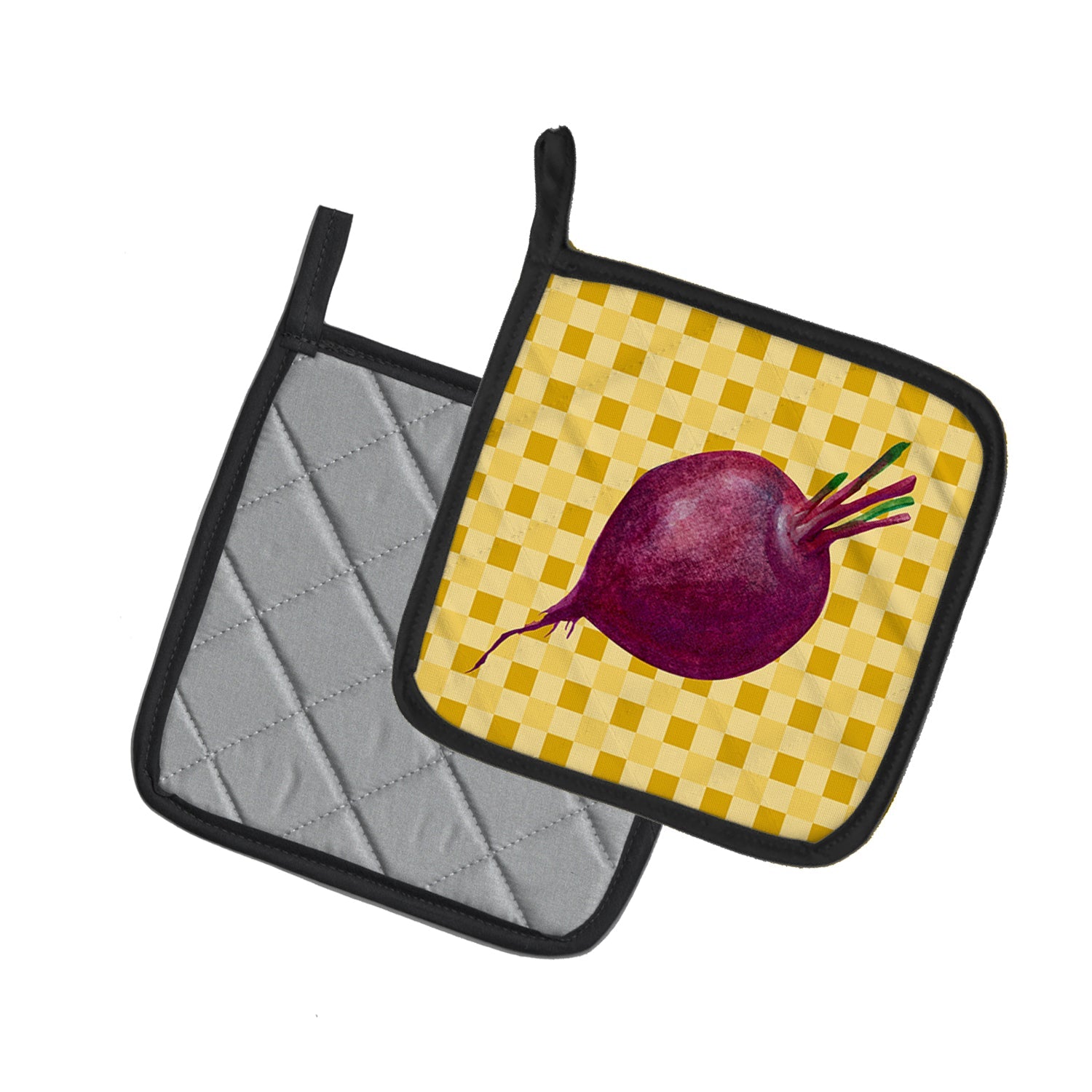 Beet Root on Basketweave Pot Holder Set of 2 Heat Resistant Quilted Hot Pads 7.5 x 7.5 Inch, Insulated Kitchen Trivets for Cooking & Baking
