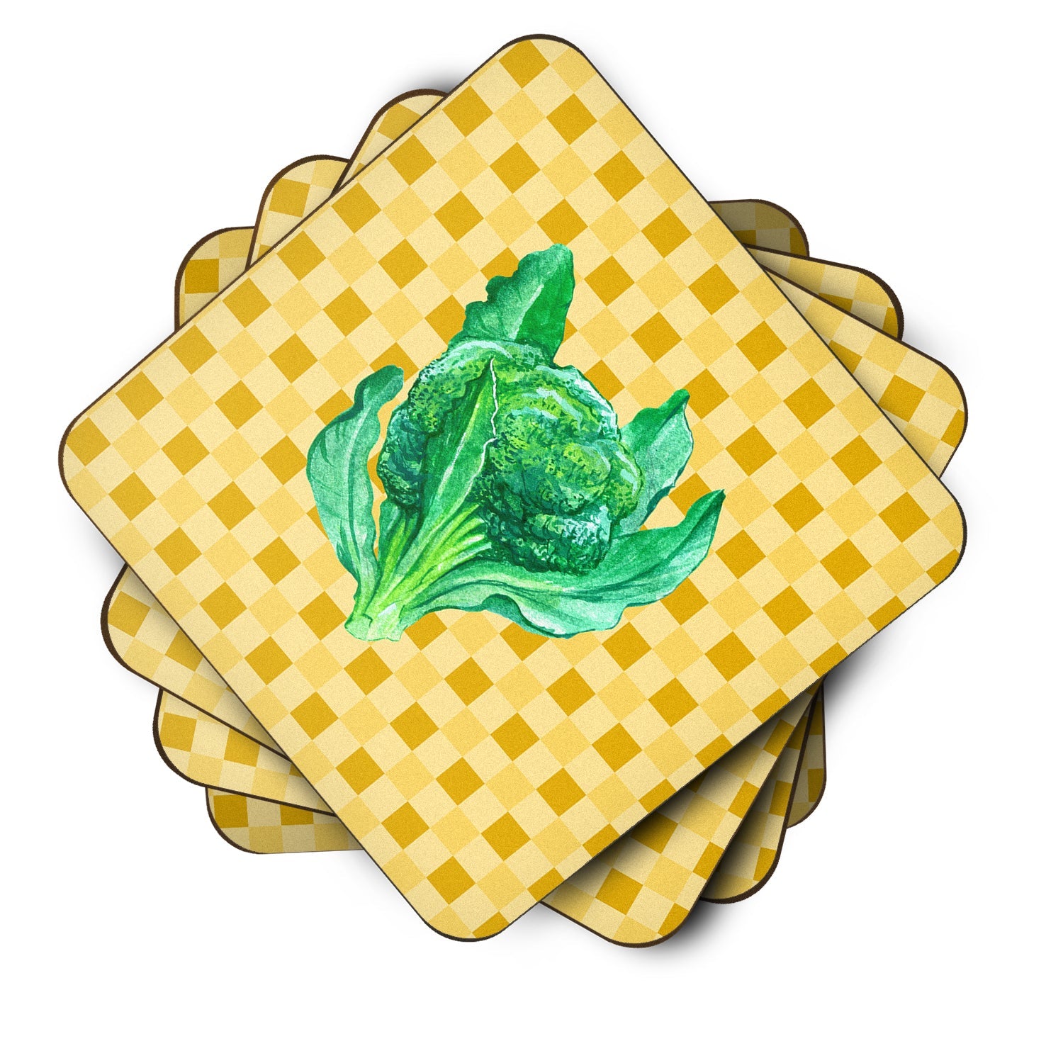 Broccoli on Basketweave Foam Coasters Set of 4 Cup Coasters for Indoor Outdoor, Tabletop Protection, Anti Slip, Mouse pad Material