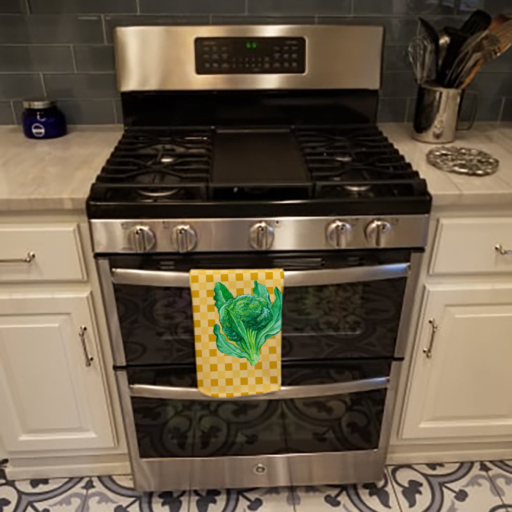 Broccoli on Basketweave Kitchen Towel Velour Plush Front and Cotton Loop Back Machine Washable